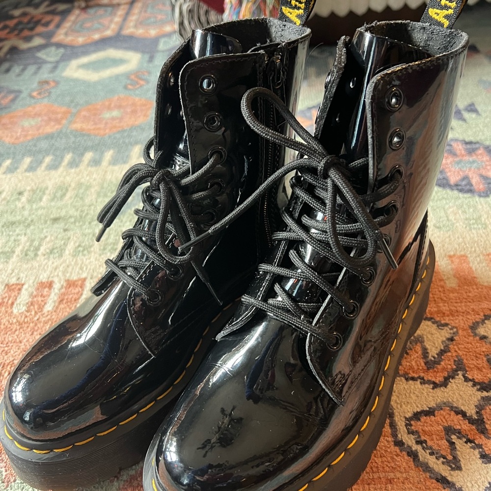 Dr. Martens Jadon Patent Combat Boots - Women's Lace-Up Ankle Boots